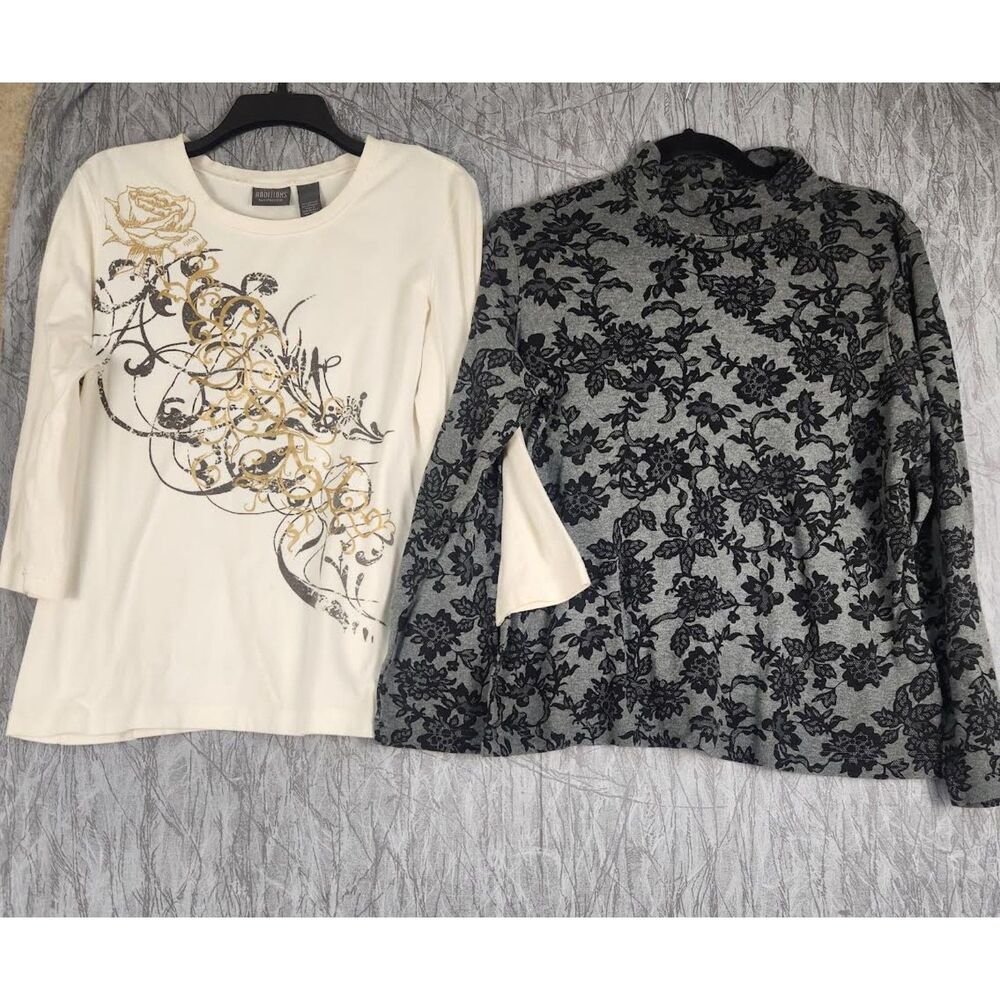 Chico's Croft & Barrow Women's 2 Top Bundle Long Sleeve Size XL Retro Cottage